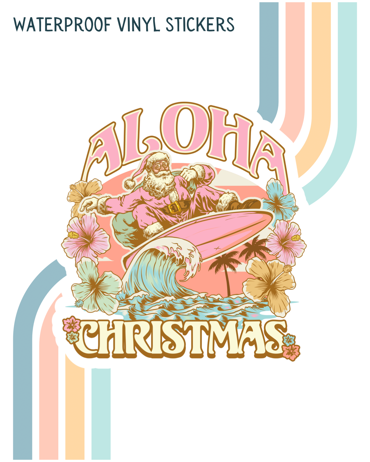 Surfing Santa Aloha Christmas Decal | Waterproof Vinyl Stickers