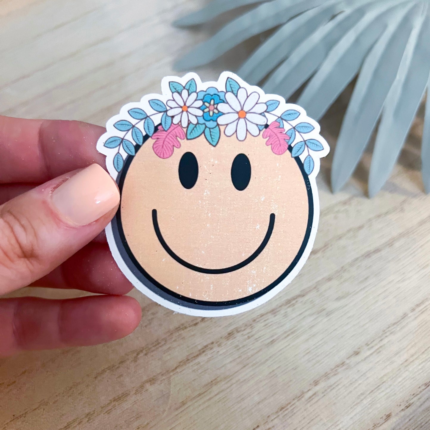 Flower Crown Smiley Decal | Waterproof Vinyl Stickers