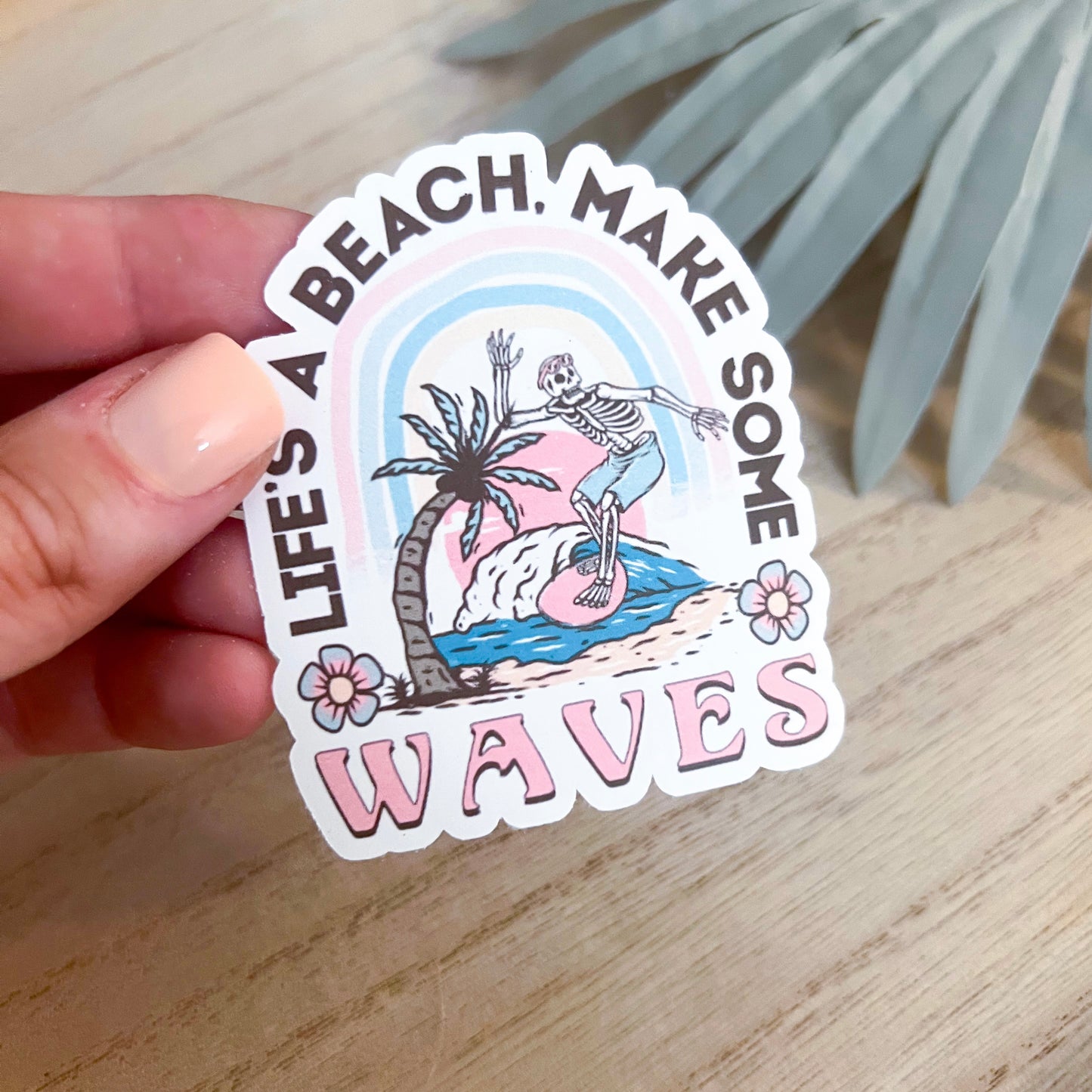 Life's a Beach Surfing Skeleton Decal | Waterproof Vinyl Stickers