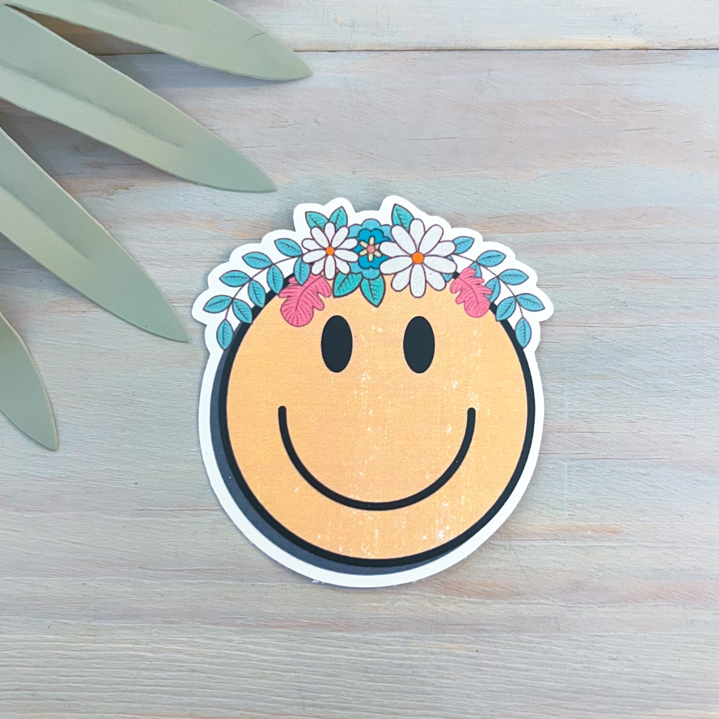 Flower Crown Smiley Decal | Waterproof Vinyl Stickers