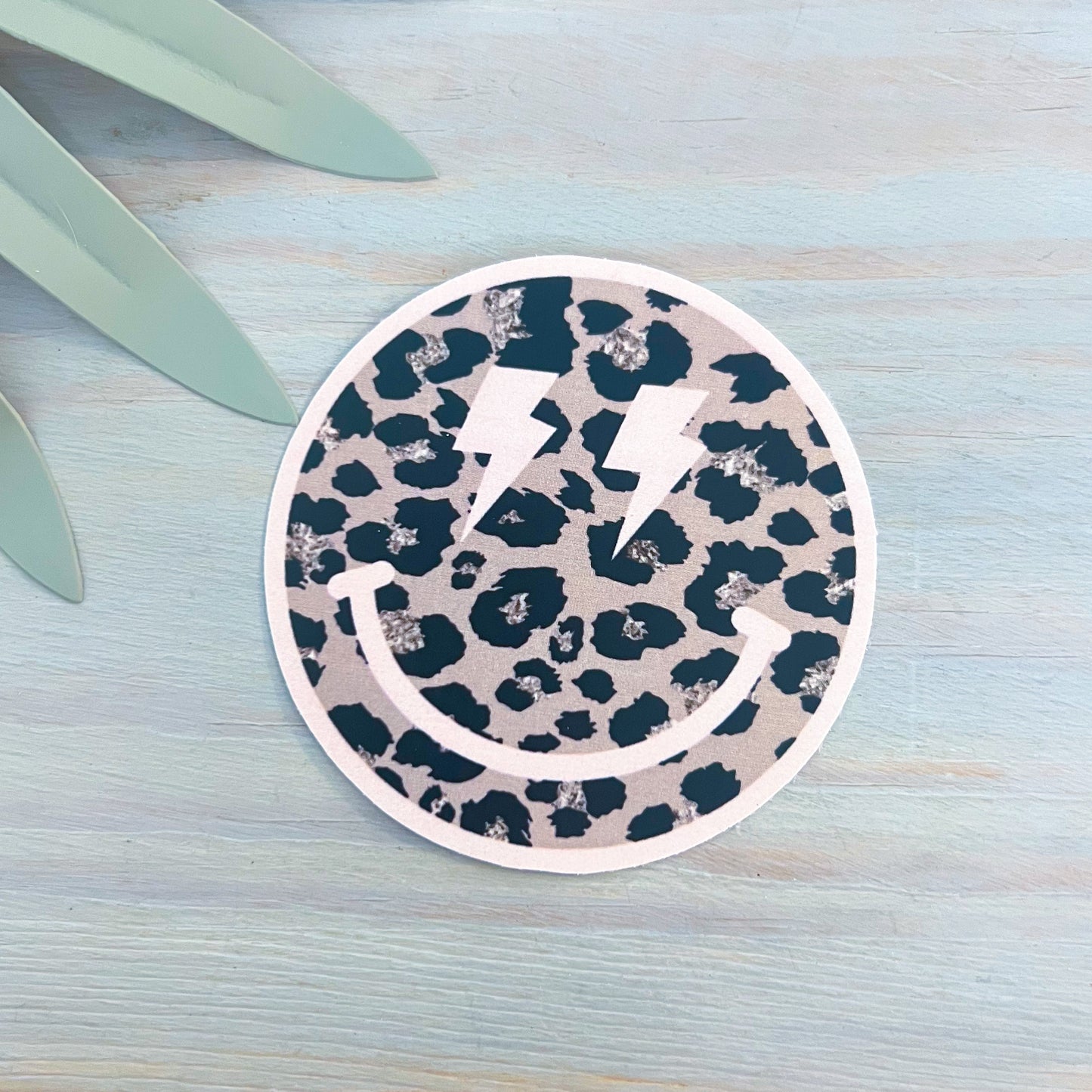 Leopard Print Smiley Decal | Waterproof Vinyl Stickers