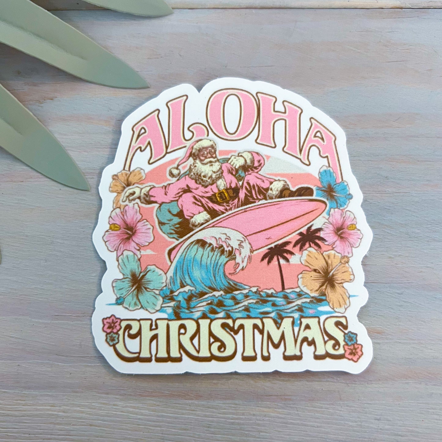 Surfing Santa Aloha Christmas Decal | Waterproof Vinyl Stickers