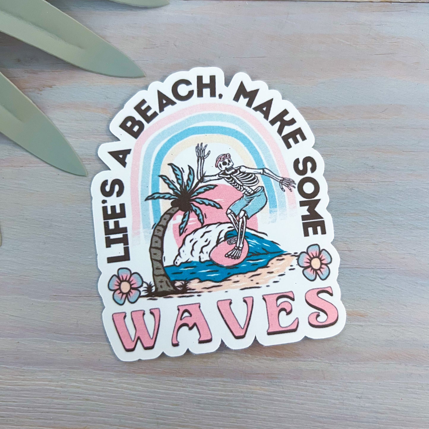 Life's a Beach Surfing Skeleton Decal | Waterproof Vinyl Stickers