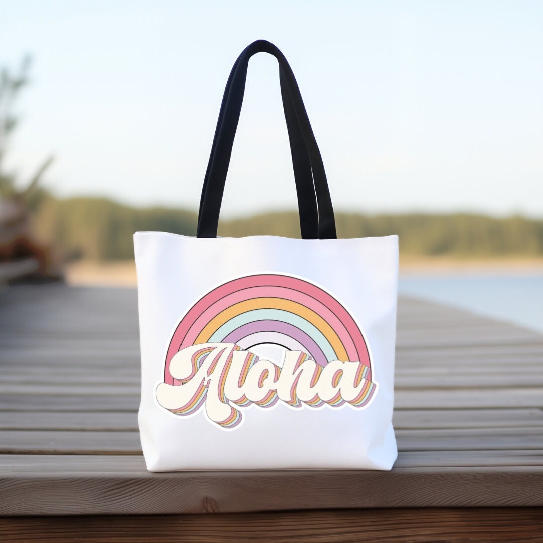 Aloha Beach Tote Bag Rainbow Aloha Bag Hawaiian Beach Tote Aloha Tote Aloha Beach Accessories Beach Vibes Beach Vacation Bag