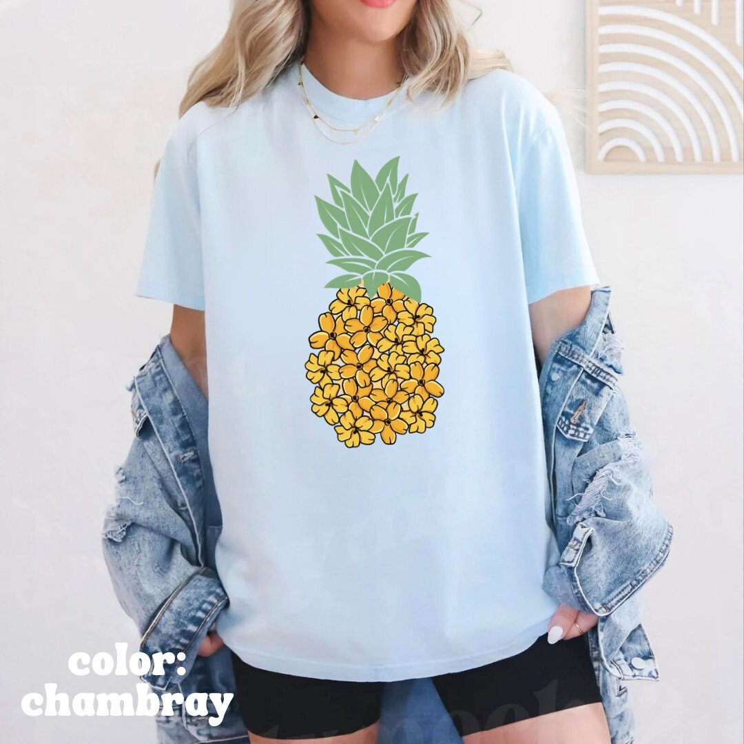 Hawaiian Beach Tee Pineapple Shirt Puakenikeni Flower Pineapple Tee Women s Oversized Summer Beach Tee Comfort Colors Unisex Tee