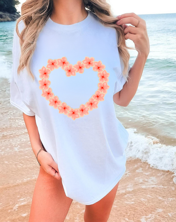 Hawaiian Plumeria Heart Beach Tee