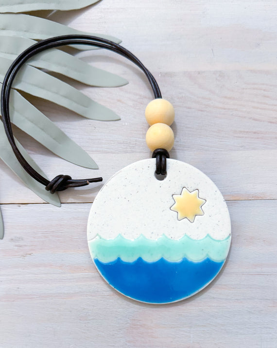 Beach Essential Oil Car Diffuser Charm | SUN AND SEA | Handmade Polymer Clay and Resin Car Charm