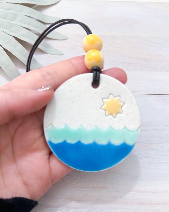 Beach Essential Oil Car Diffuser Charm | SUN AND SEA | Handmade Polymer Clay and Resin Car Charm