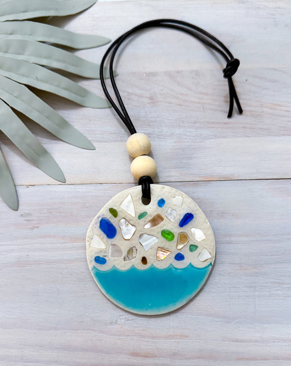 Beach Essential Oil Car Diffuser Charm | OCEAN TREASURES | Handmade Polymer Clay and Resin Car Charm