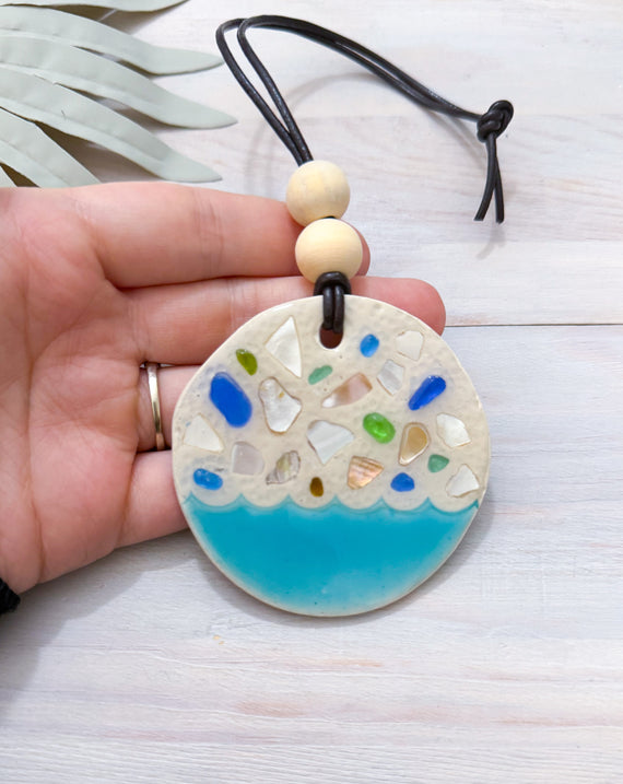 Beach Essential Oil Car Diffuser Charm | OCEAN TREASURES | Handmade Polymer Clay and Resin Car Charm