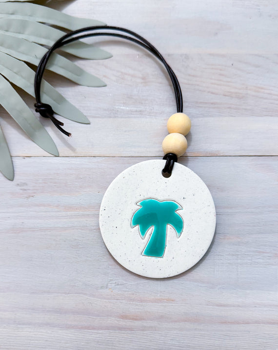 Beach Essential Oil Car Diffuser Charm | PALM TREE | Handmade Polymer Clay and Resin Car Charm