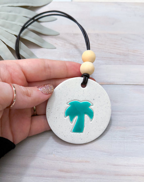 Beach Essential Oil Car Diffuser Charm | PALM TREE | Handmade Polymer Clay and Resin Car Charm