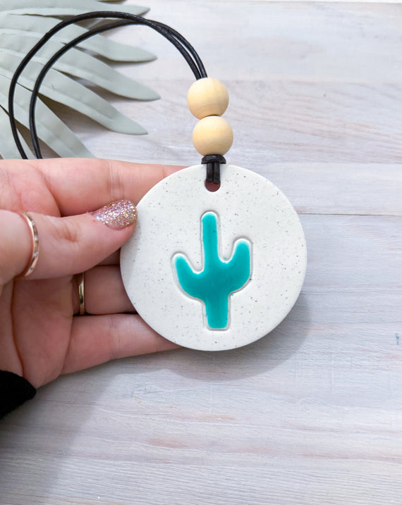 Beach Essential Oil Car Diffuser Charm | CACTUS | Handmade Polymer Clay and Resin Car Charm