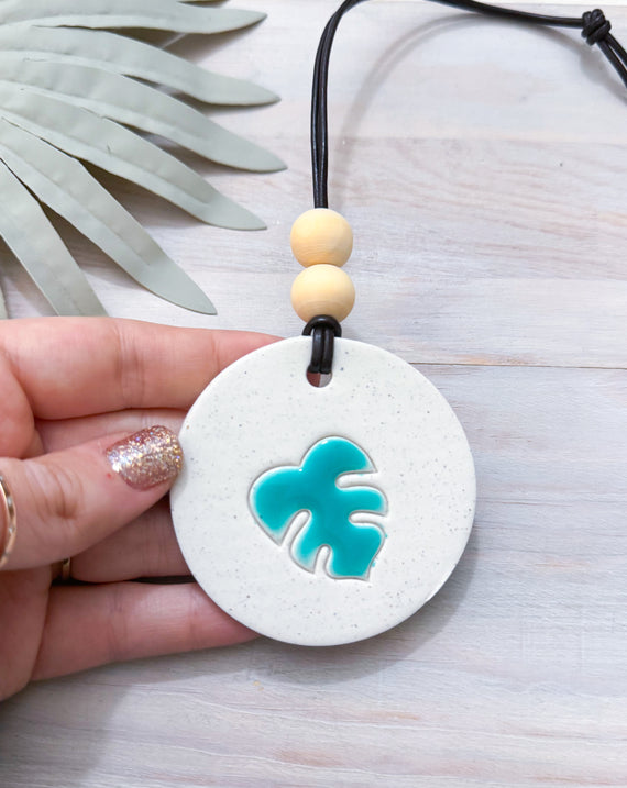 Beach Essential Oil Car Diffuser Charm | MONSTERA | Handmade Polymer Clay and Resin Car Charm