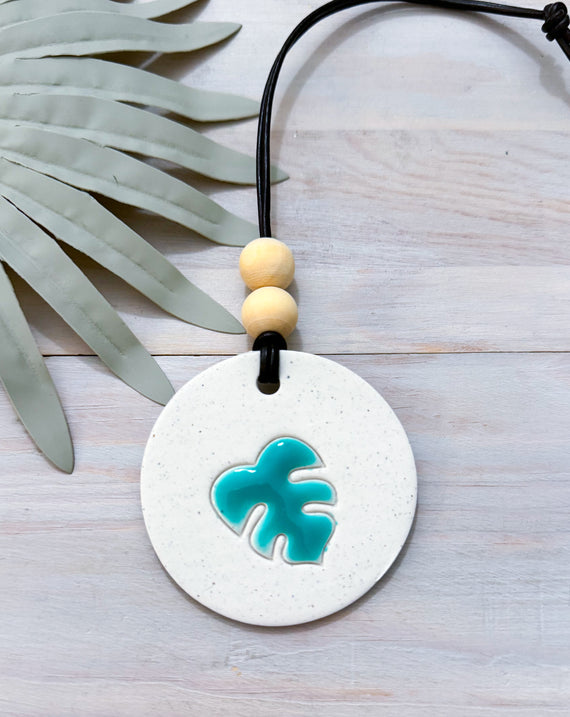 Beach Essential Oil Car Diffuser Charm | MONSTERA | Handmade Polymer Clay and Resin Car Charm