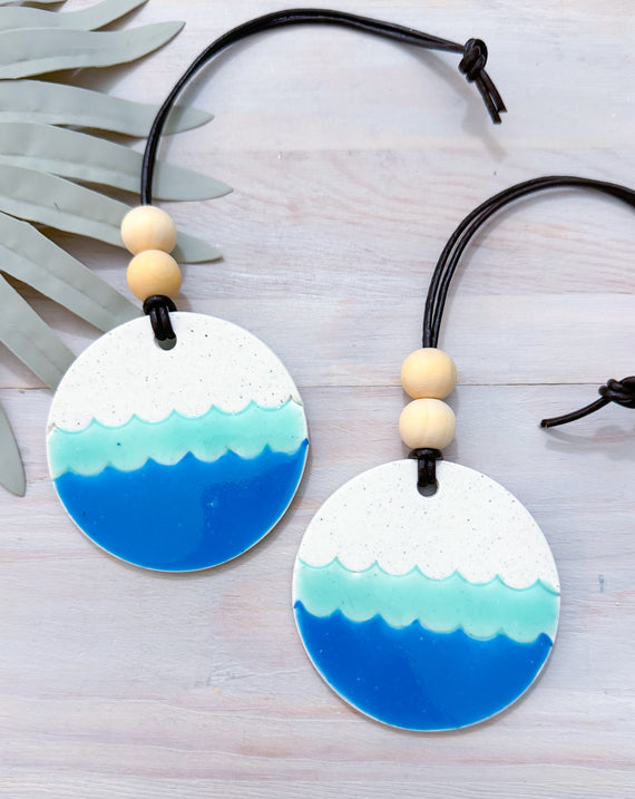 Beach Essential Oil Car Diffuser Charm | OCEAN WAVES | Handmade Polymer Clay and Resin Car Charm