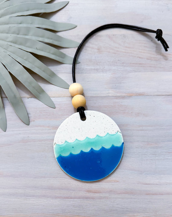 Beach Essential Oil Car Diffuser Charm | OCEAN WAVES | Handmade Polymer Clay and Resin Car Charm