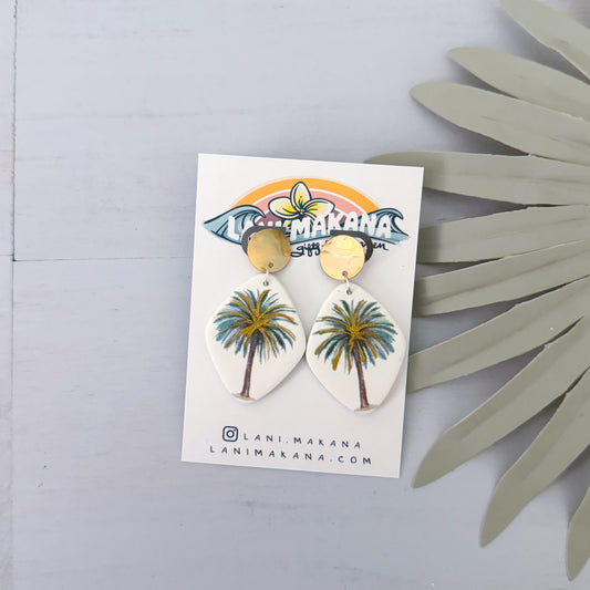 Hawaiian Palm Tree Clay Dangle Earrings | Handmade Lightweight Polymer Clay Earrings