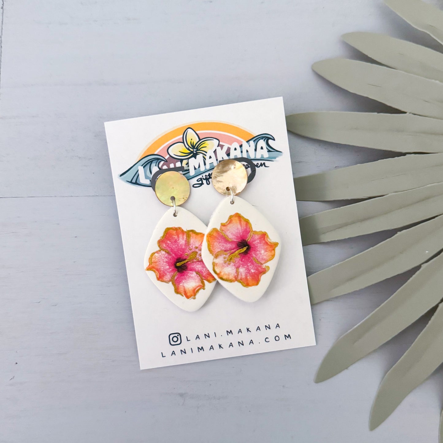 Hawaiian Hibiscus Clay Dangle Earrings | Handmade Lightweight Polymer Clay Earrings