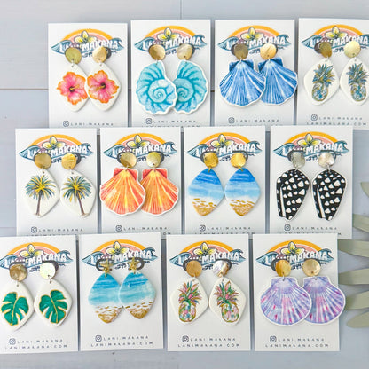Watercolor Shoreline Clay Dangle Earrings | Handmade Lightweight Polymer Clay Earrings