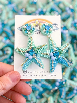 Blue Beaded Starfish Earrings