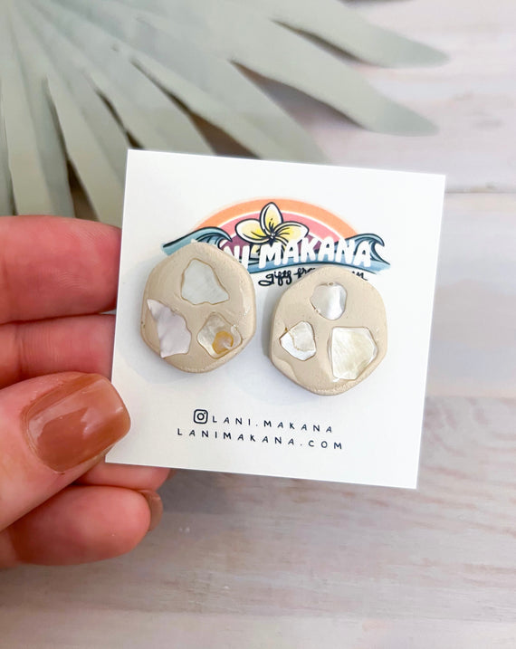 Mother of Pearl Clay Stud Earrings | Handmade Lightweight Polymer Clay Earrings