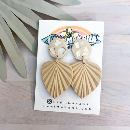 Mother of Pearl Palm Clay Earrings | Handmade Lightweight Polymer Clay Earrings