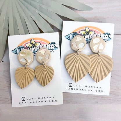 Mother of Pearl Palm Clay Earrings | Handmade Lightweight Polymer Clay Earrings