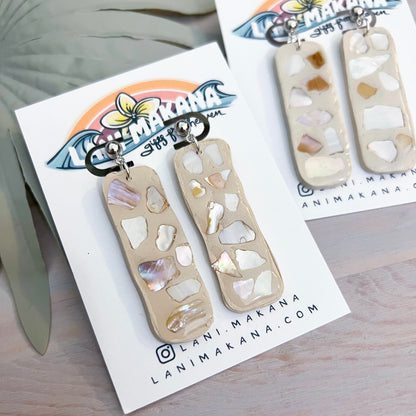 Mother of Pearl Bar Clay Earrings | Handmade Lightweight Polymer Clay Earrings