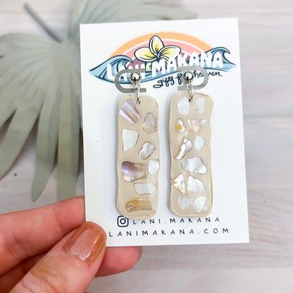 Mother of Pearl Bar Clay Earrings | Handmade Lightweight Polymer Clay Earrings