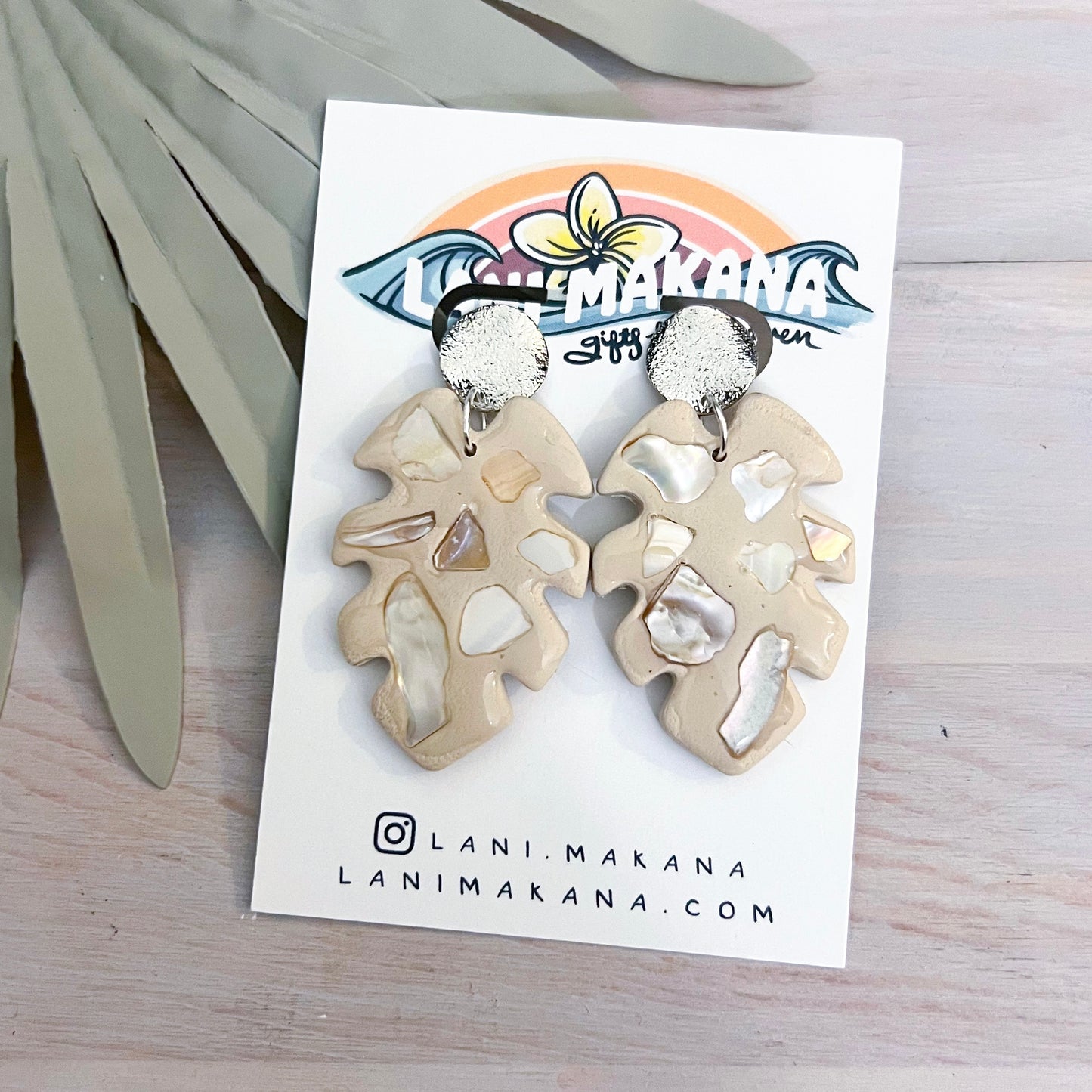 Mother of Pearl Leaf Clay Earrings | Handmade Lightweight Polymer Clay Earrings