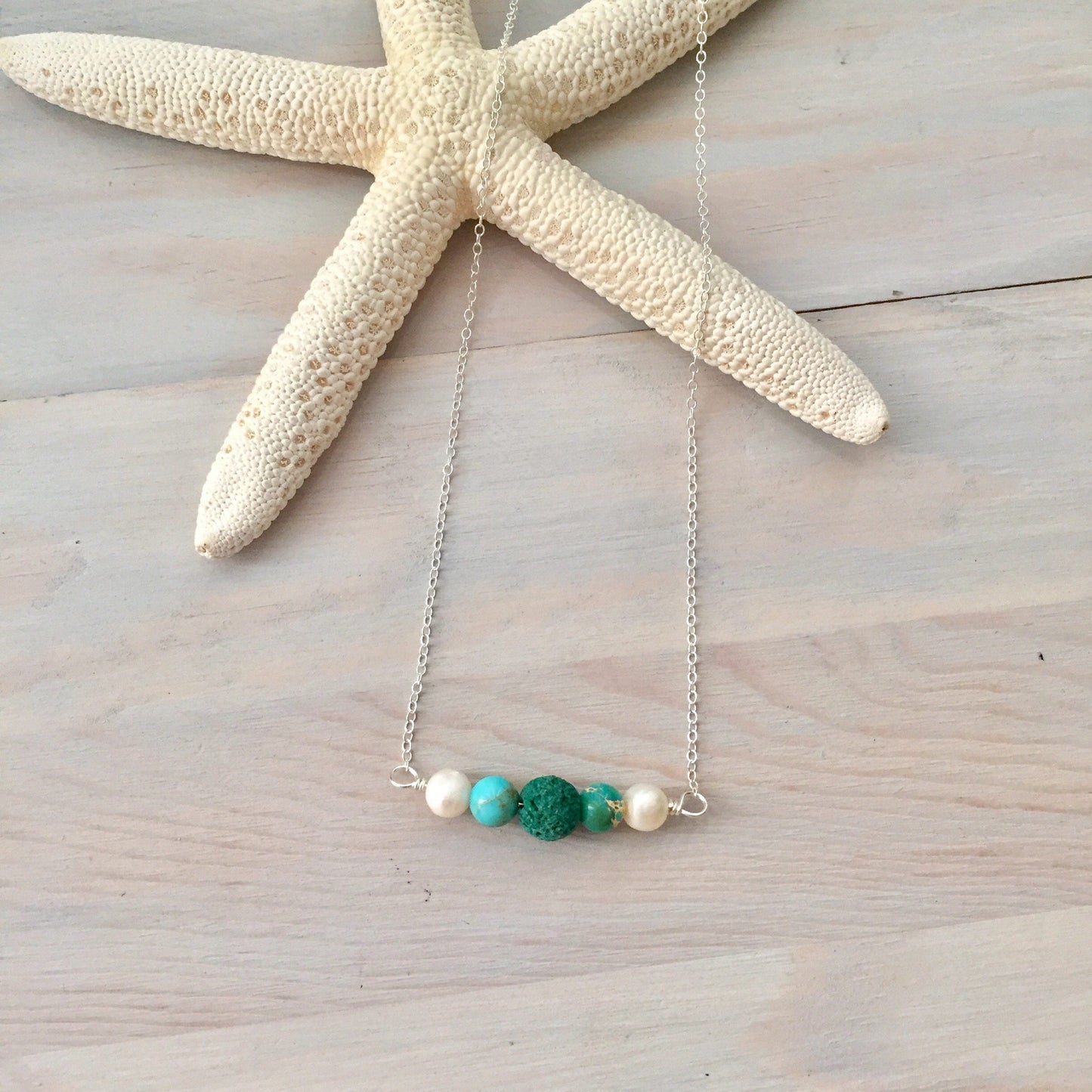 Lava Stone Turquoise Pearl Necklace - Oil Diffuser Necklace