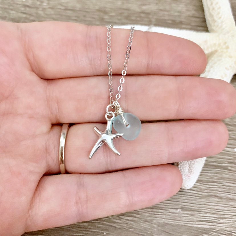 Sea Glass Starfish Beach Charm Necklace