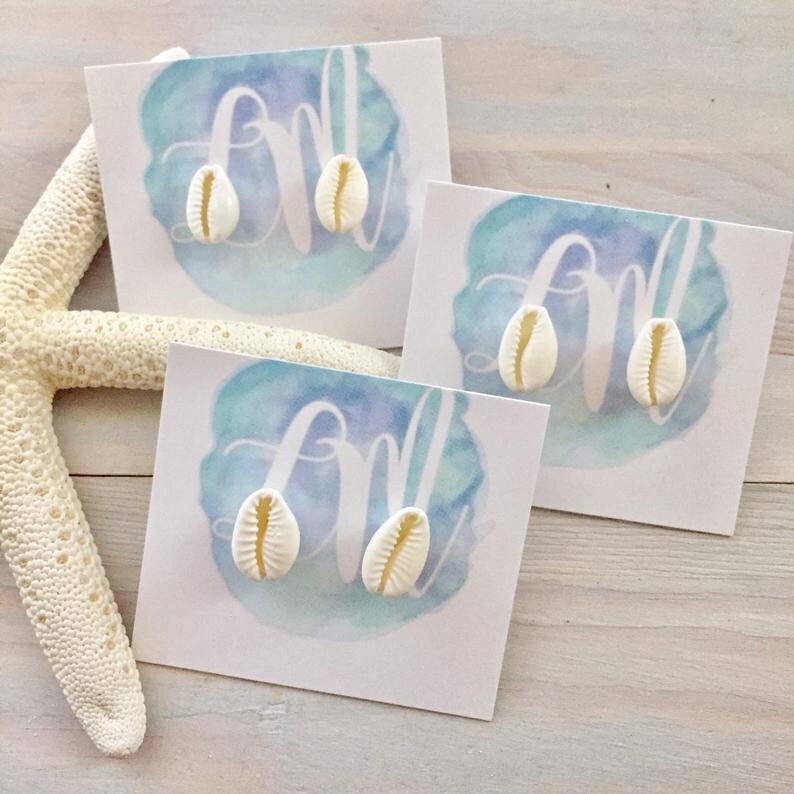 Beach Lover Gift Box - Sea Glass Magnets, Resin Ring Bowl, & Cowrie Stud Earrings