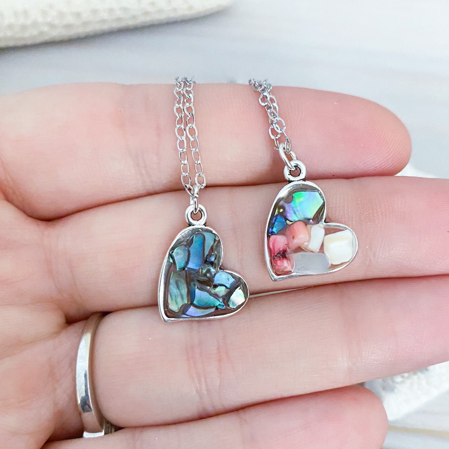 Beach Heart Mosaic Necklace - Abalone - Mother of Pearl - Beach Coral - Real Starfish Necklace
