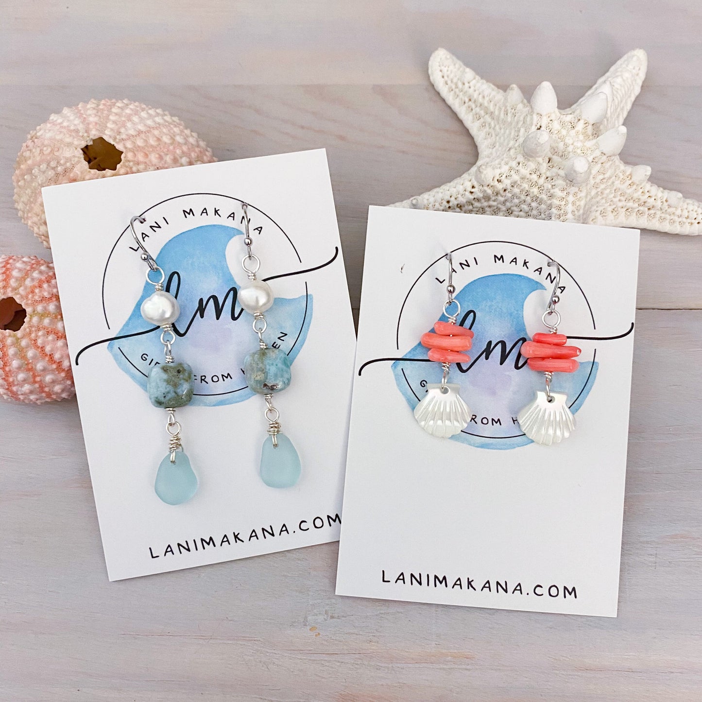 Pearl, Larimar, & Sea Glass Dangle Earring