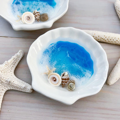 Seashell Beach Resin Ring Bowl - Handmade Ocean Resin Art