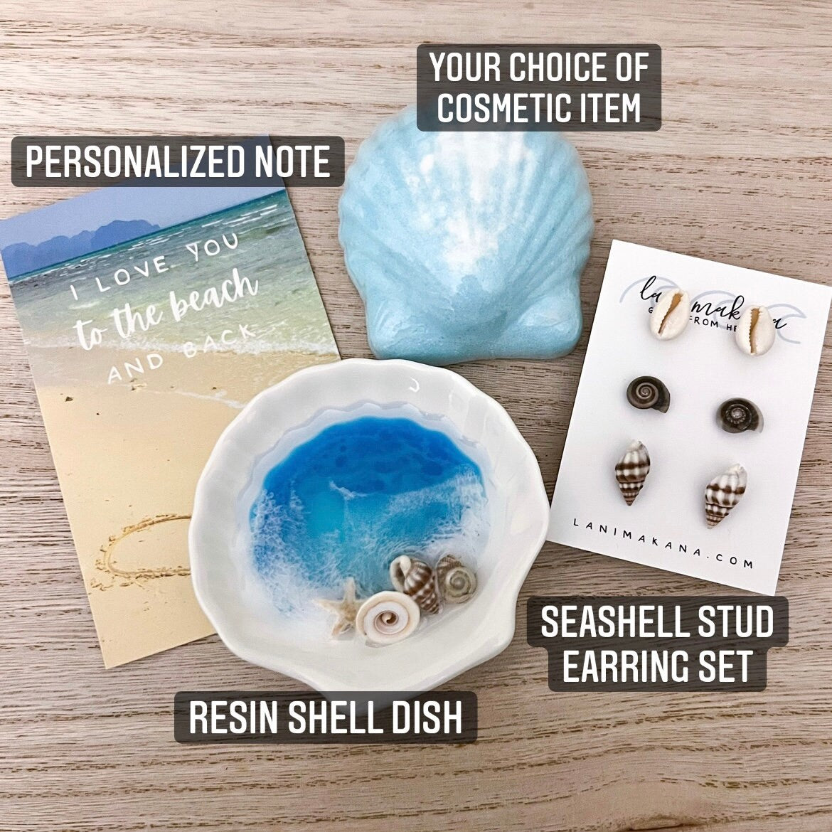 Seashell Lover Beach Gift Box - Resin Seashell Ring Bowl & Seashell Stud Earring Set