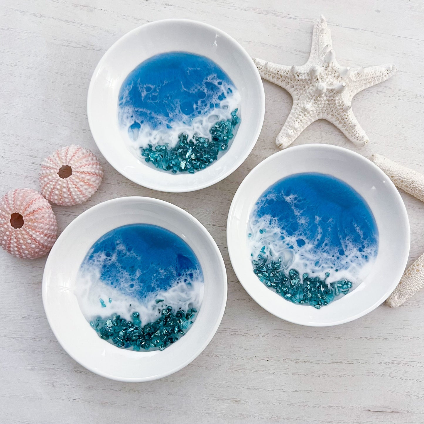Shimmering Resin Ocean Trinket Dish - Handmade Ocean Resin Art