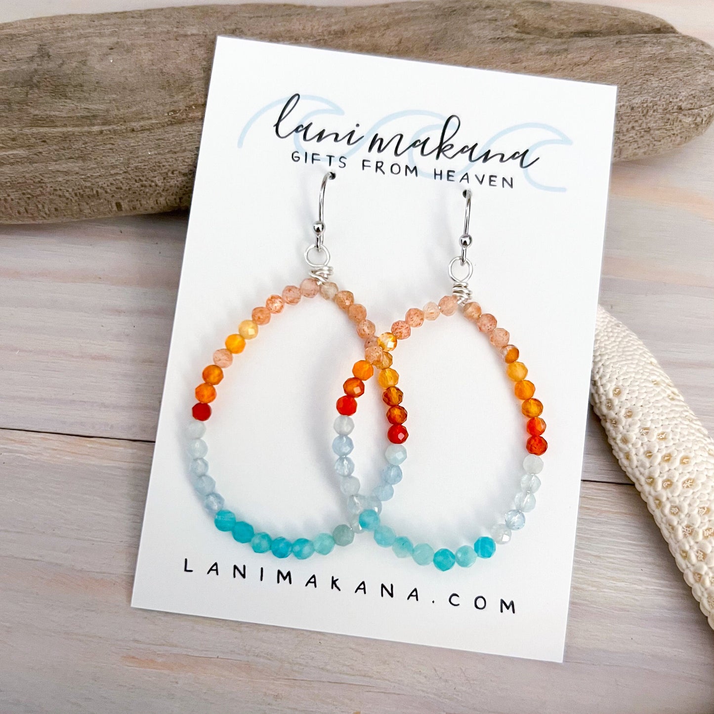 Gemstone Beaded Hoop Earrings - Ombre Styles