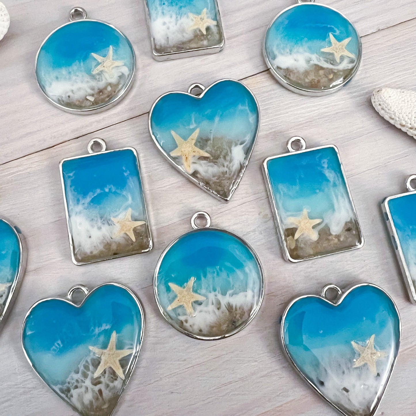 Heart Beach Resin Drop Earrings - Handmade Ocean Resin Art