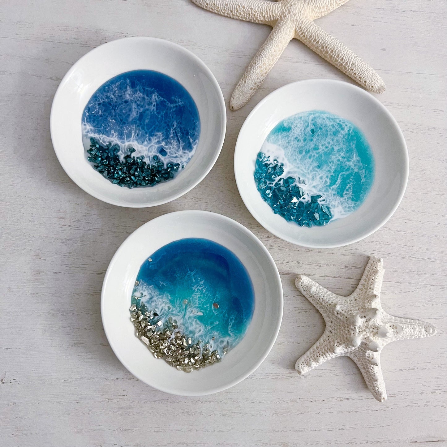 Shimmering Resin Ocean Trinket Dish - Handmade Ocean Resin Art