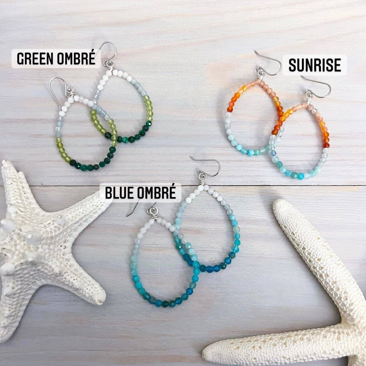 Gemstone Beaded Hoop Earrings - Ombre Styles