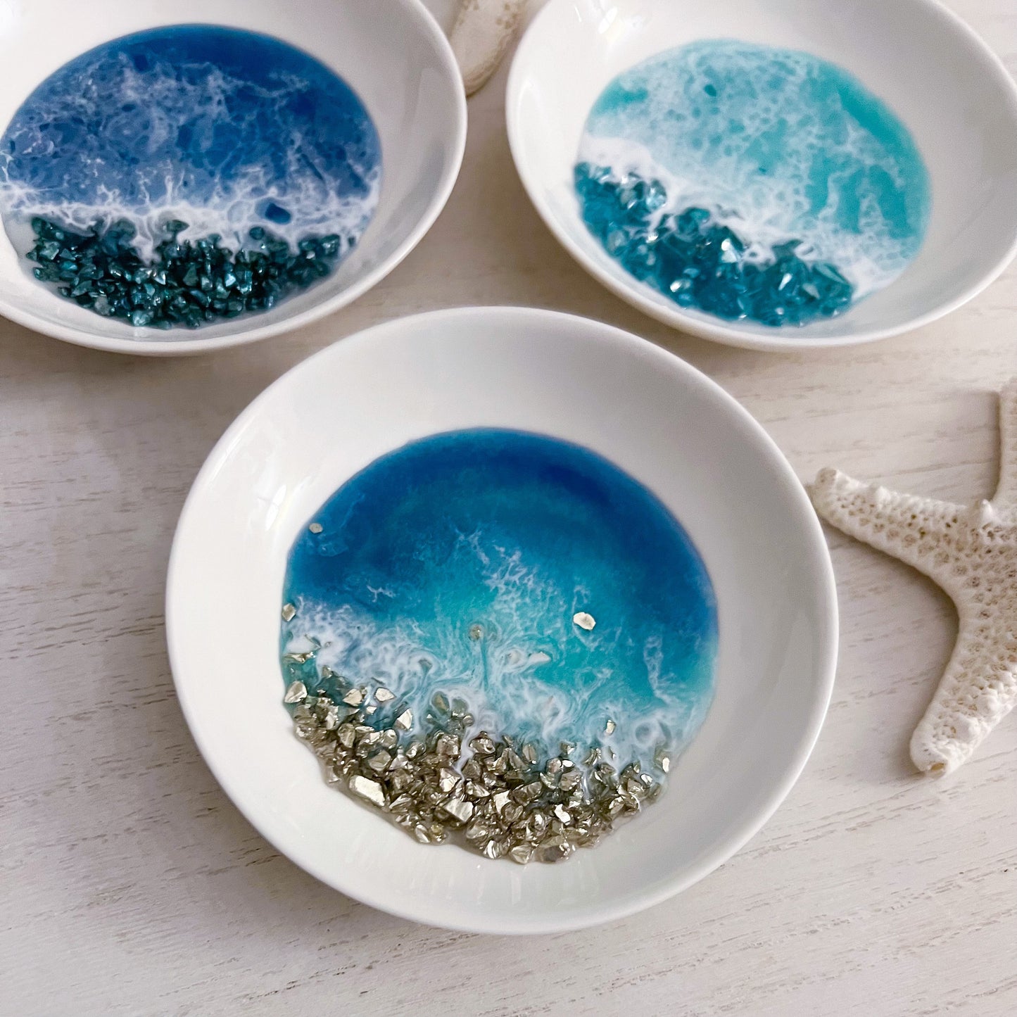 Shimmering Resin Ocean Trinket Dish - Handmade Ocean Resin Art