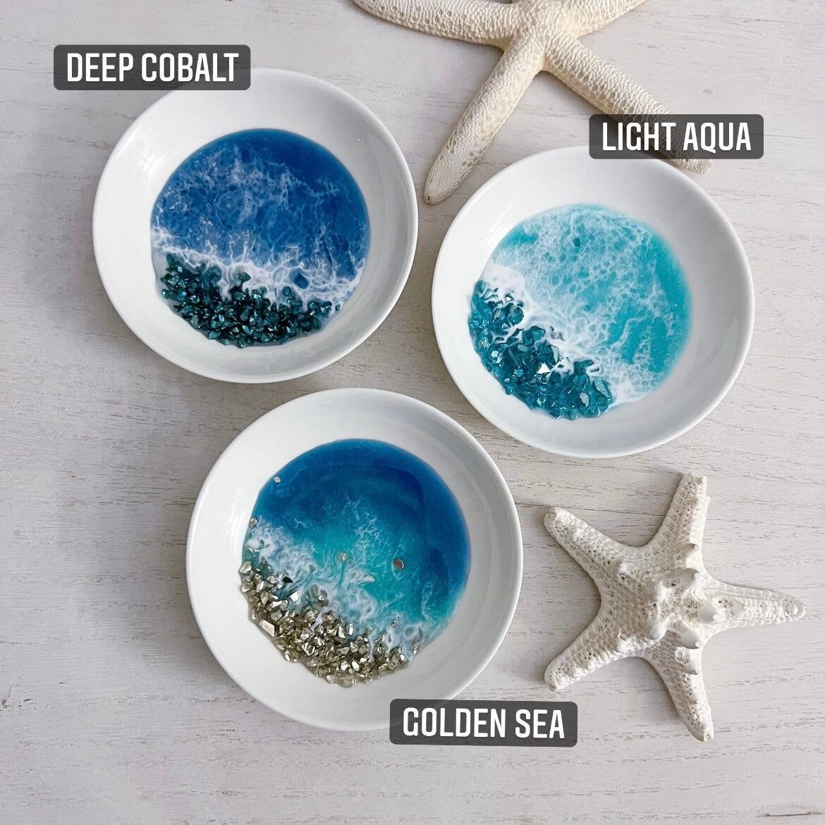 Shimmering Resin Ocean Trinket Dish - Handmade Ocean Resin Art