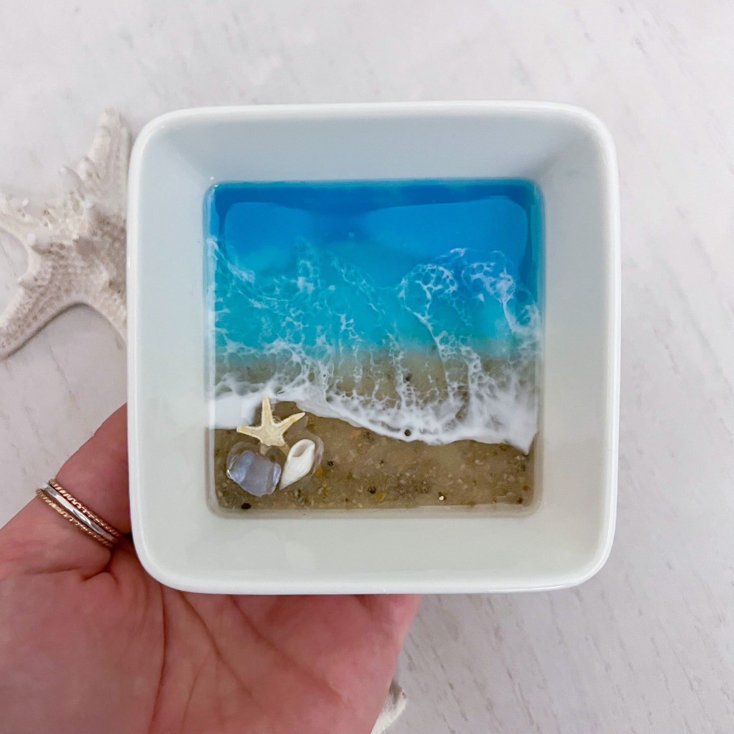 Square Beach Resin Dish - Handmade Ocean Resin Art