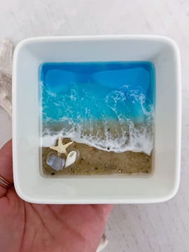 Mini Square Beach Resin Dish - Handmade Ocean Resin Art