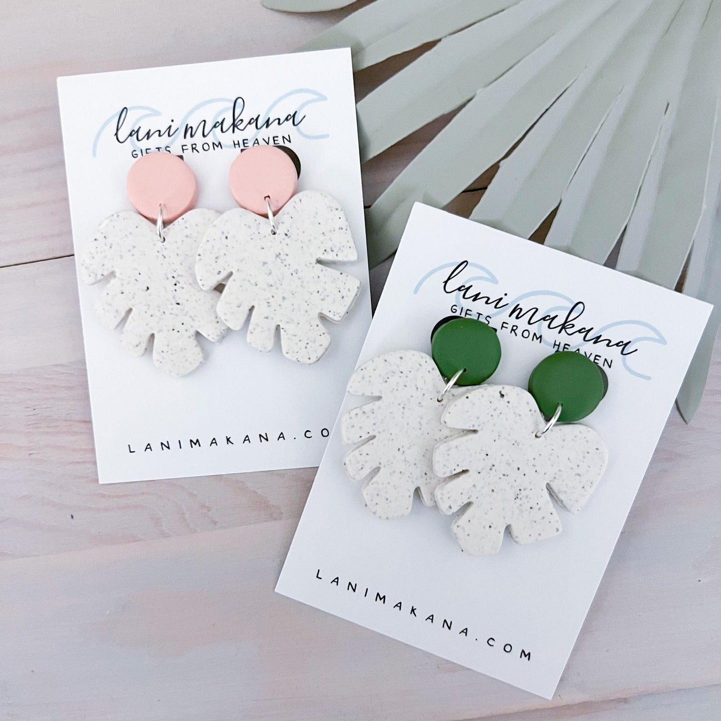 Speckled Monstera Clay Statement Earrings | Handmade Lightweight Polymer Clay Earrings