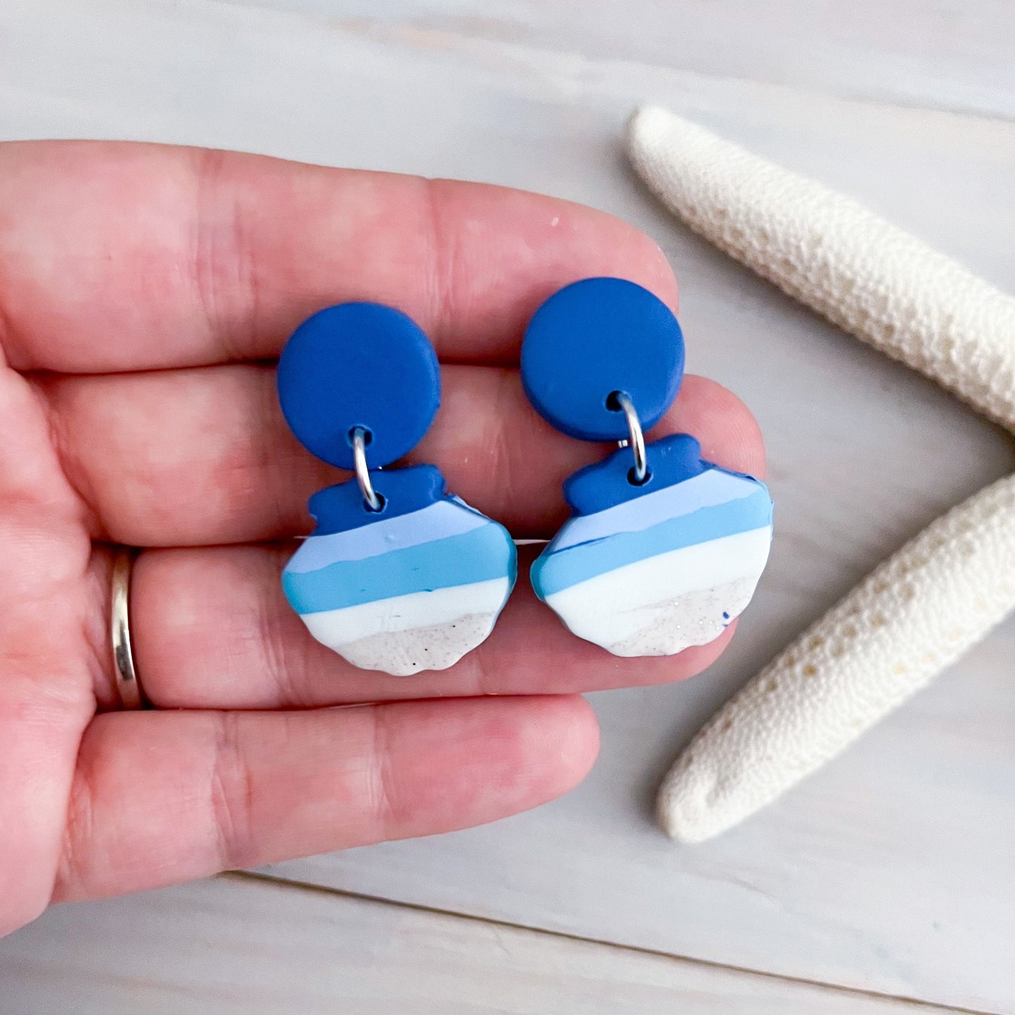 Shoreline Beach Clay Stud Dangle Earrings | Handmade Lightweight Polymer Clay Earrings