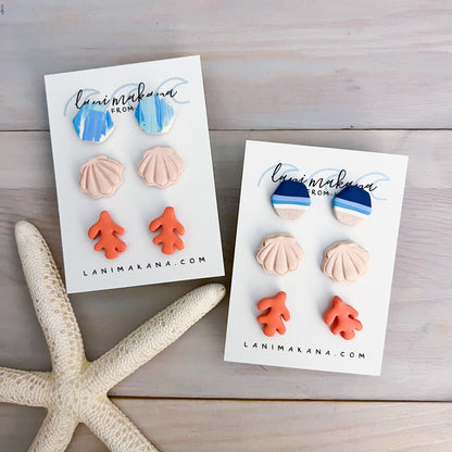 Beach Clay Stud Set | Clay Stud Earrings | Handmade Beach Polymer Clay Earrings